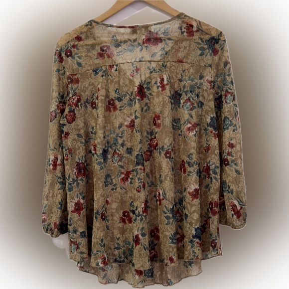 Vintage America Blue brown floral sheer boho blouse Size medium - Picture 2 of 7